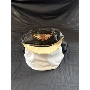 Vintage Harley Davidson Biker Cap Black White Satin Winged Logo Hat with Veil